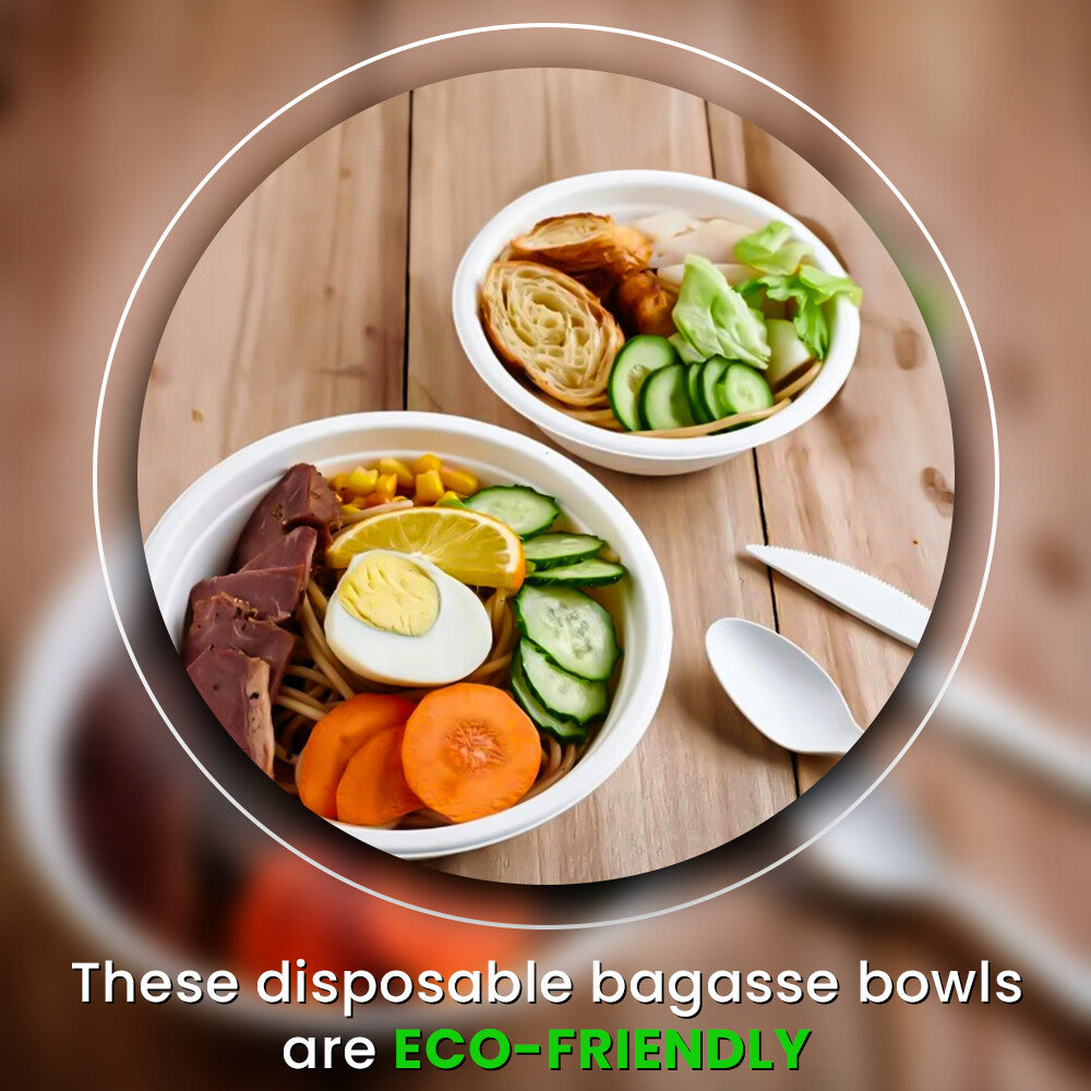 200 x Bagasse Party Bowls 6oz & 12oz White Sugarcane Fiber Biodegradable Bowls