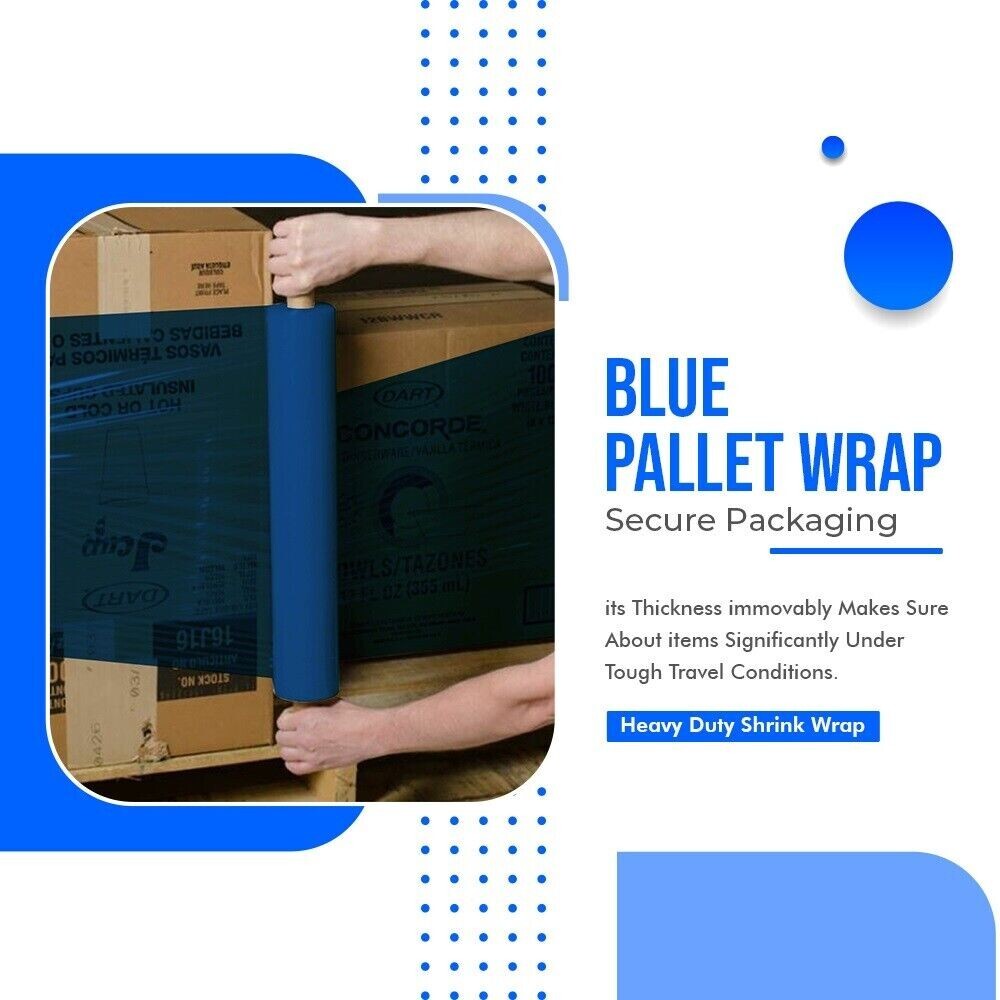 Pre Stretch Pallet Wrap Blue Extended Core Shrink Wrapping Film 400mm x 800m 9mu