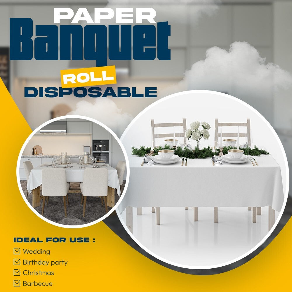 Paper Banquet Roll 10m x 1.14m White Protective Disposable Table Clothes Roll