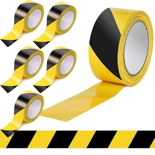 6 x Reflective Hazard Tape 48mm x 33m Black & Yellow Adhesive Barrier Tape