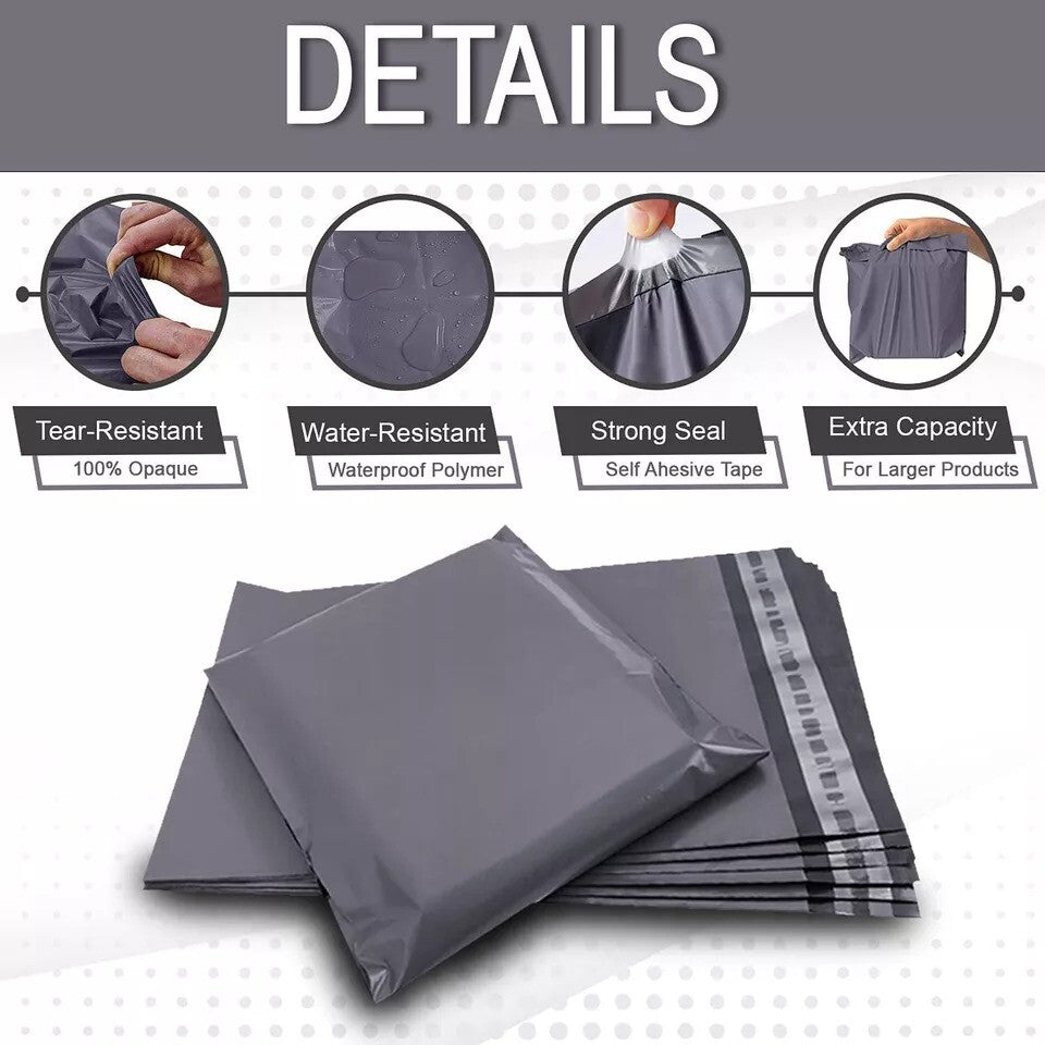 Grey Mailing Bags Self Seal Polythene Postal Postage Parcel Mailer - 13" x 19"