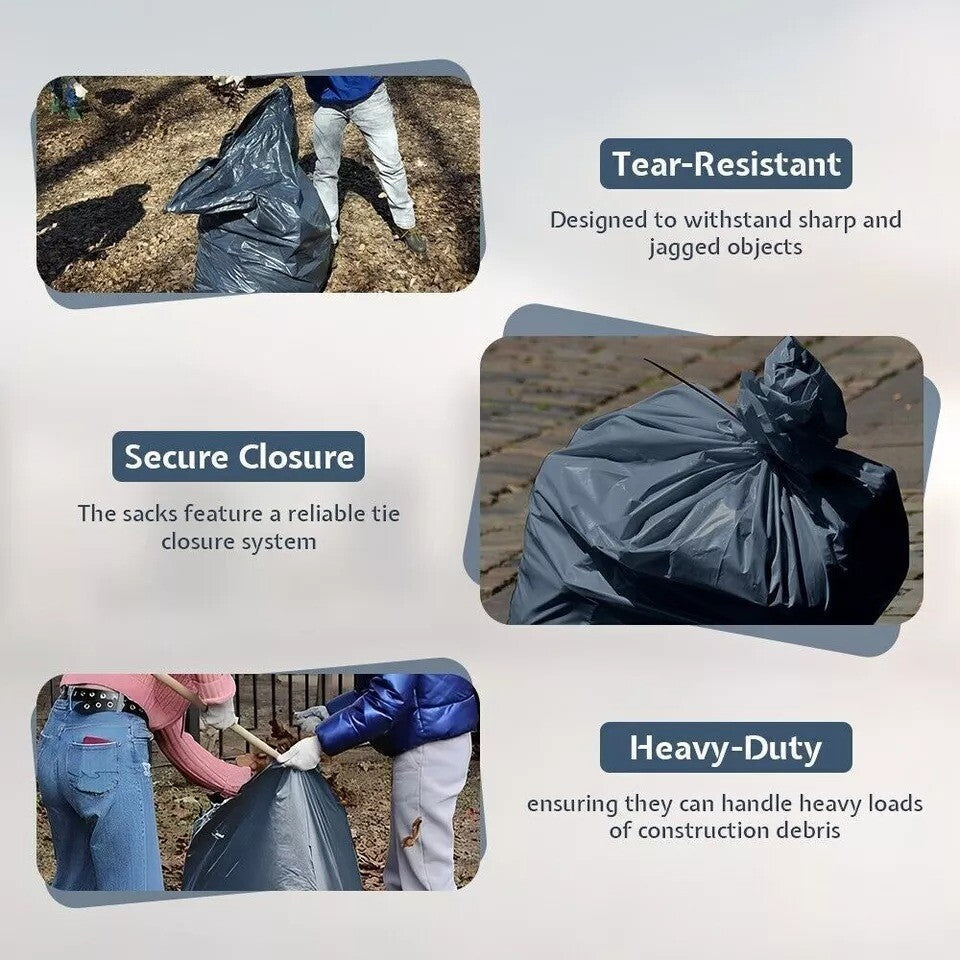 Rubble Sacks 20" x 30" 400Gauge Grey Strong Builder Bags for Construction Waste