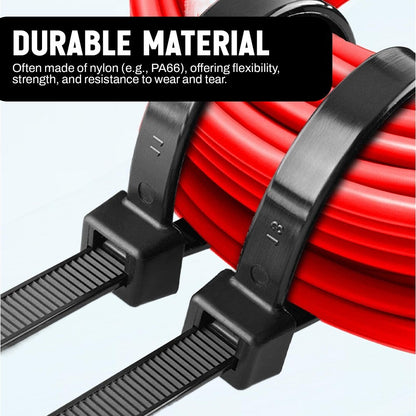 200 x Black Cable Tie Adjustable Heavy Duty Zip Ties 250 x 4.6mm for Commercial