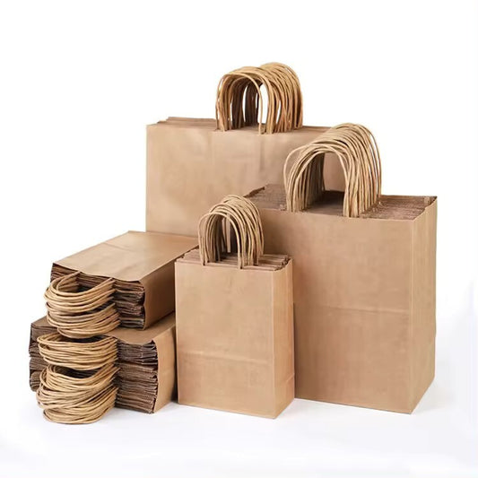 1000 x Paper Bags with Twisted Handle 7.6"x8.6"x3.2" Brown Kraft Carrier Bags
