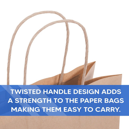 1000 x Paper Bags with Twisted Handle 7.6"x8.6"x3.2" Brown Kraft Carrier Bags