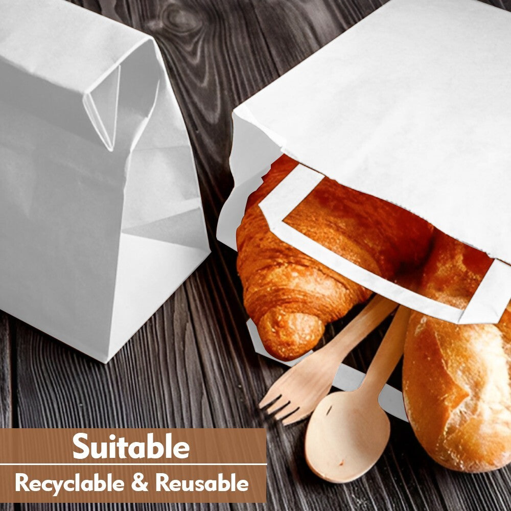 100 x Paper Carrier Bags with Flat Handle 7"x9"x3.5" White Kraft Shopping Bag