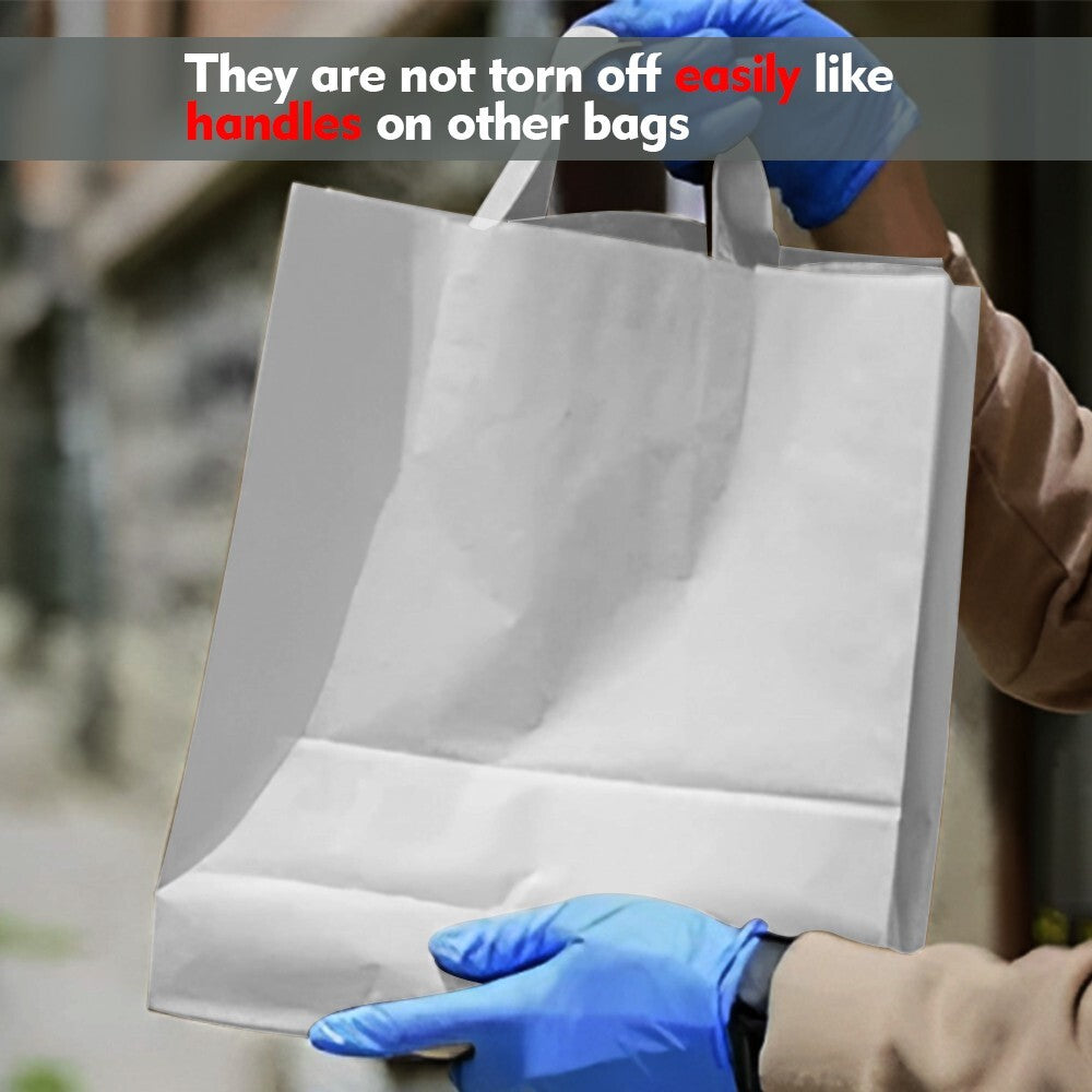 100 x Paper Carrier Bags with Flat Handle 7"x9"x3.5" White Kraft Shopping Bag