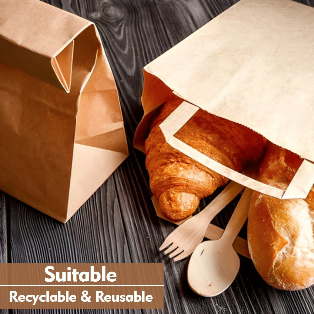 100 x Paper Carrier Bags with Flat Handle 8.5"x10"x4.3" Brown Kraft Shopping Bag