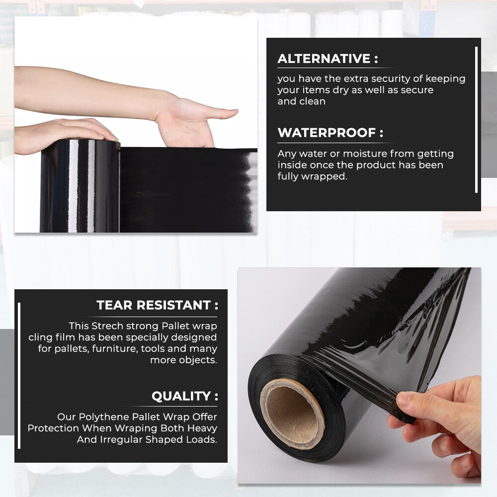 Pallet Wrap Stretch Shrink Black Non Extended Cling Wrapping Film - All Sizes