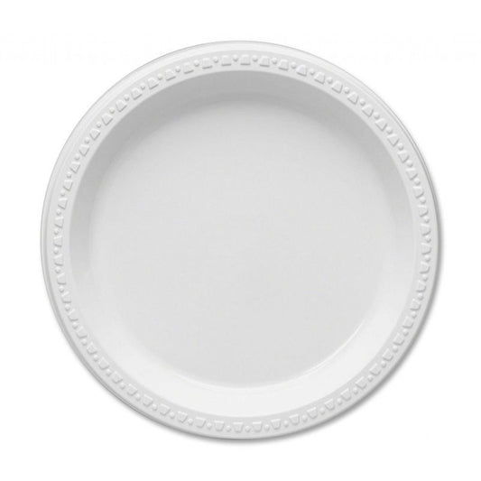 100 x Reusable Plastic Plates 10" (26cm) White Dinner Break Fast Party Catering