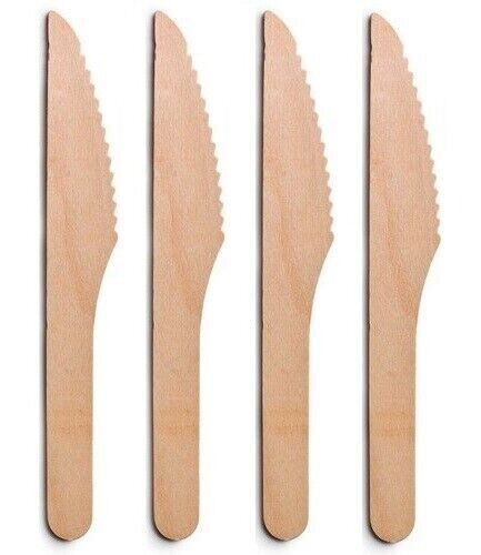 100 x Disposable Knives Wooden Cutlery for Catering Weddings Birthday Parties