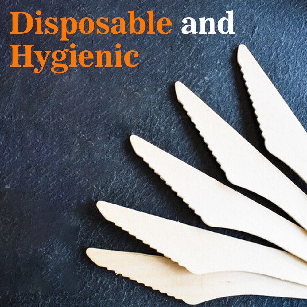 100 x Disposable Knives Wooden Cutlery for Catering Weddings Birthday Parties