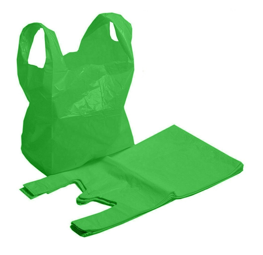 Colored Vest Carrier Bags 11" x 17" x 21" 18mu Reusable Plastic Carry Bags