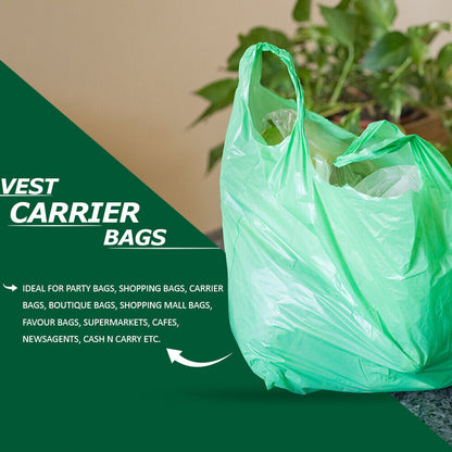 Colored Vest Carrier Bags 11" x 17" x 21" 18mu Reusable Plastic Carry Bags