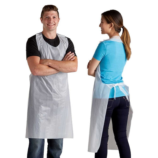 100 x Disposable Plastic Apron 45" x 27" White PPE Waterproof Aprons