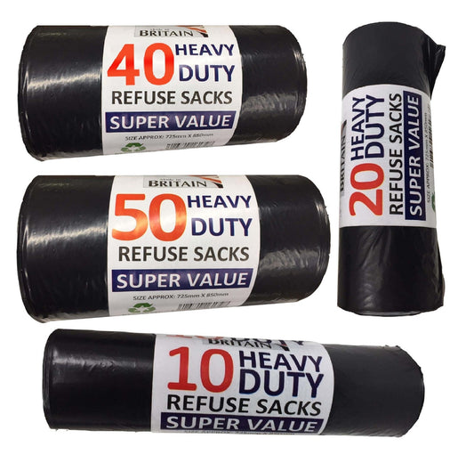Refuse Sacks Heavy Duty 14" x 32" x 30" 20mu Black Bin Liner 50ltr Bin Bags