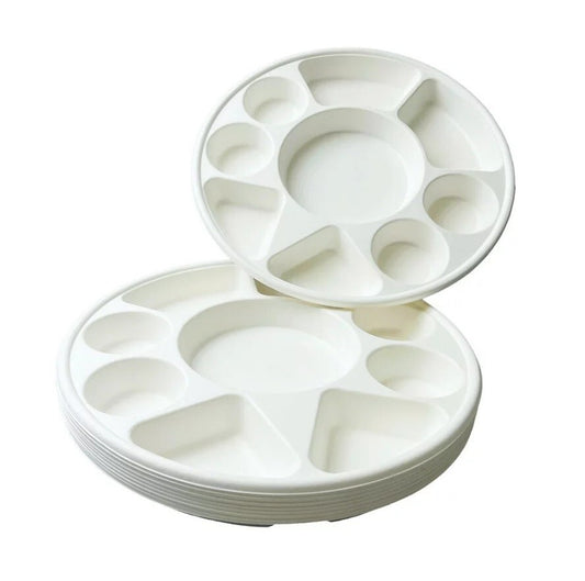 60 x Bagasse Compartment Plate 12" (30cm) Sugarcane White 9 Section Dishes