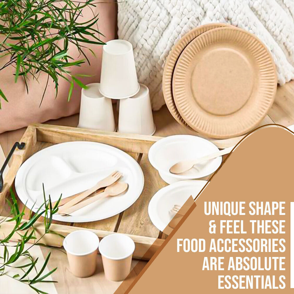 Tithe Wooden Cutlery Set 6 1 Knife Fork Spoon White Napkin Salt & Pepper Pack