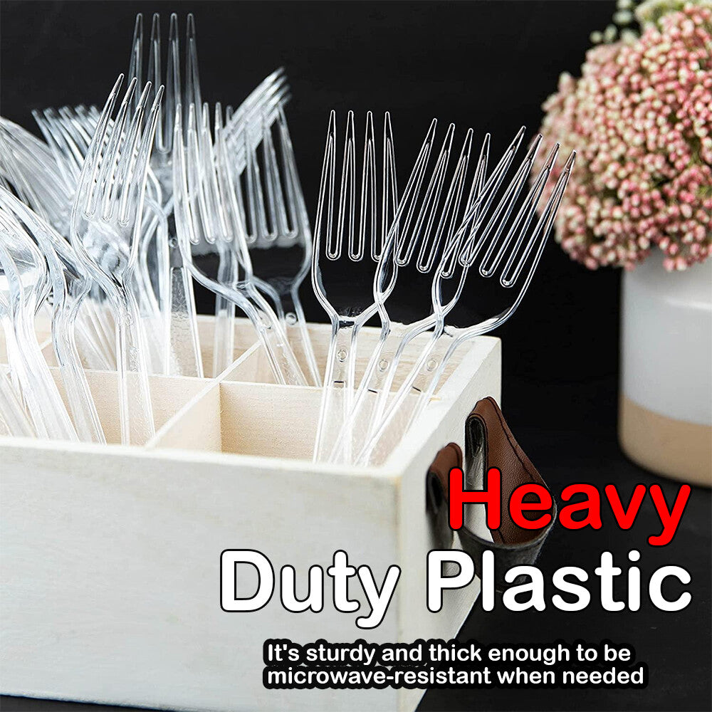Tithe Heavy Duty Plastic Spoons Knives Forks Clear Reusable Mix Cutlery Set