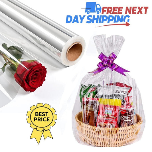 Cellophane Wrap Clear Hamper Wrapping Paper Roll for Christmas Gifts 100m x 80cm