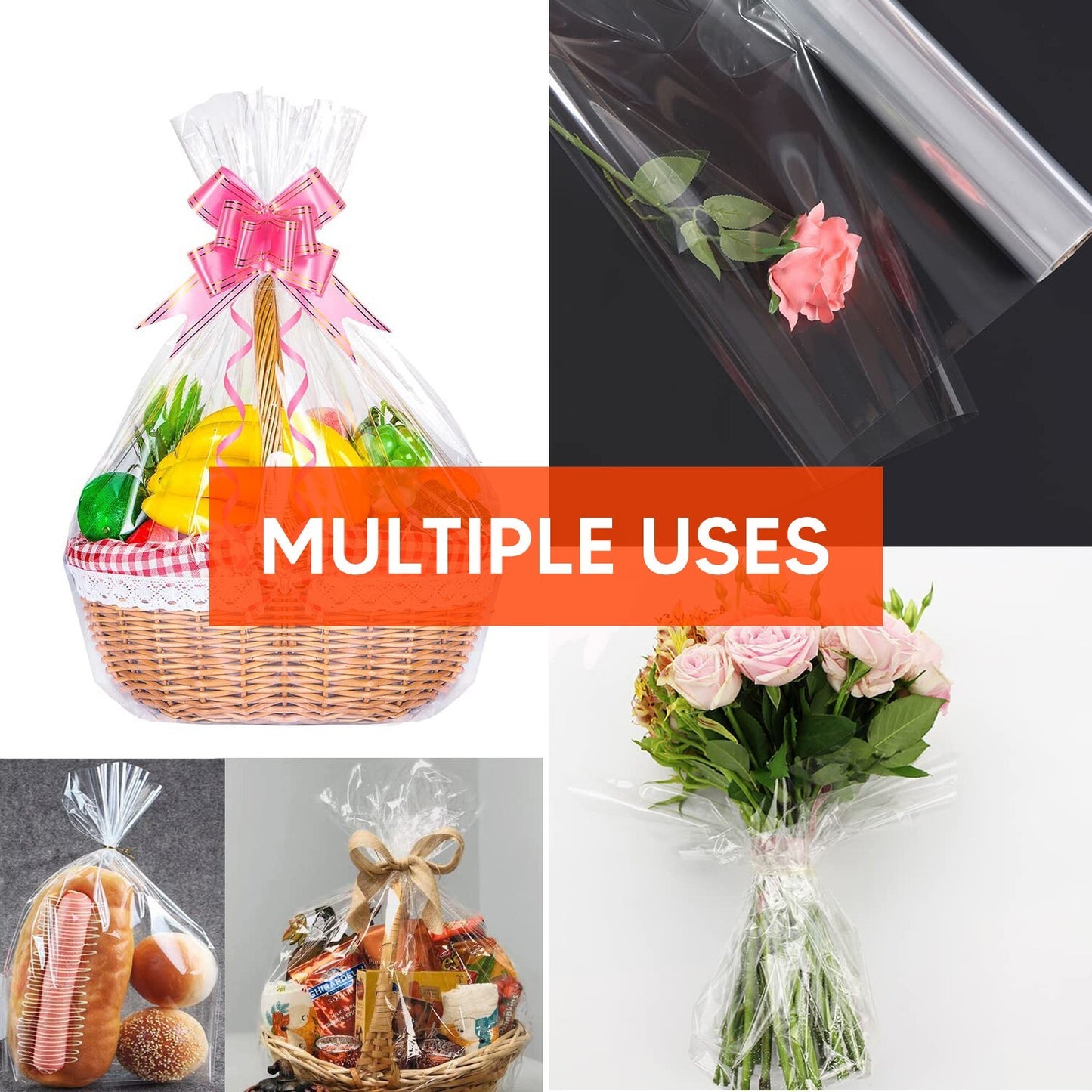 Cellophane Wrap Clear Hamper Wrapping Paper Roll for Christmas Gifts 100m x 80cm