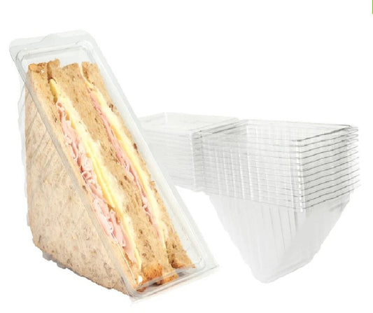 Hinged Lid Sandwich Wedges Clear Plastic Container Boxes 11cm x 11cm x 6cm