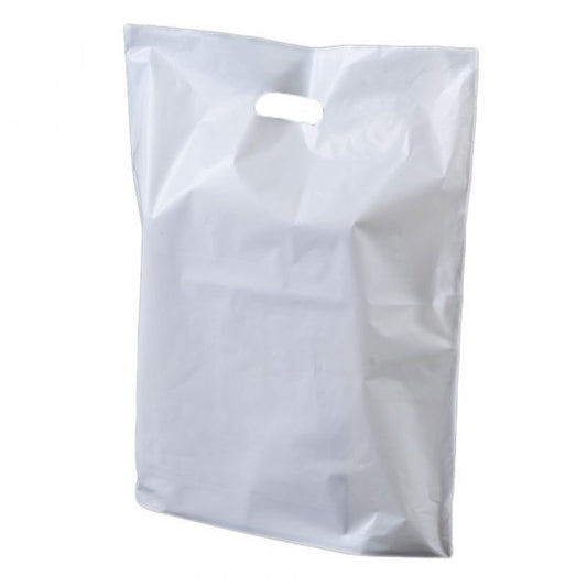 Patch Handle Carrier Bags 10" x 12" x 4" Plastic White Takeaway Cloths Carry Bag