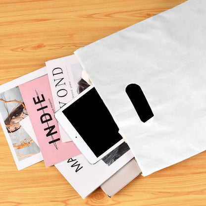 Patch Handle Carrier Bags 10" x 12" x 4" Plastic White Takeaway Cloths Carry Bag