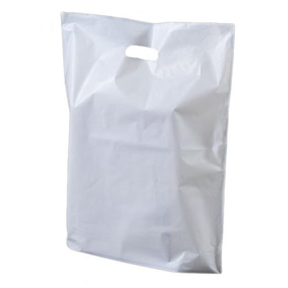 Patch Handle Carrier Bags 22" x 18" x 3" Plastic White Takeaway Cloths Carry Bag