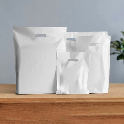 Patch Handle Carrier Bags 14" x 14" x 4" Plastic White Takeaway Cloths Carry Bag