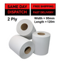 12 x Toilet Paper Roll White Jumbo Industrial Toilet Tissue Roll 2Ply 95mmx120m