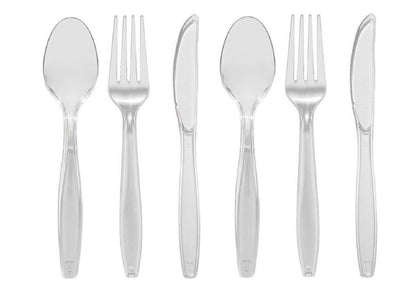 Heavy Duty Plastic Spoons Knives Forks Clear Reusable Mix Cutlery Set