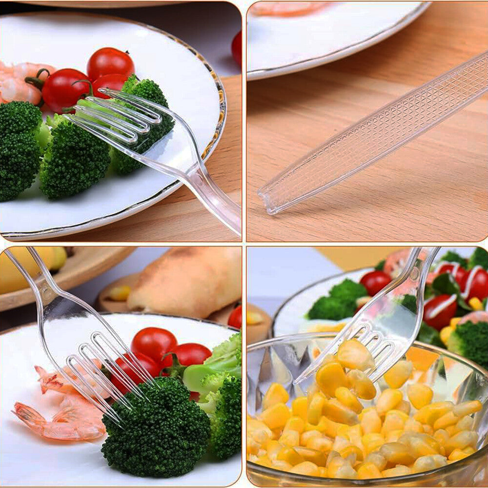 Heavy Duty Plastic Spoons Knives Forks Clear Reusable Mix Cutlery Set