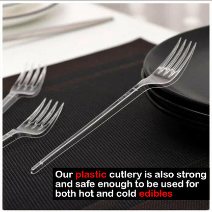 Heavy Duty Plastic Spoons Knives Forks Clear Reusable Mix Cutlery Set