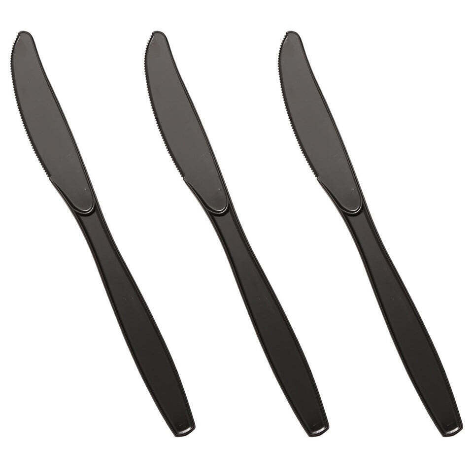 Heavy Duty Plastic Spoons Knives Forks Black Reusable Mix Cutlery Set