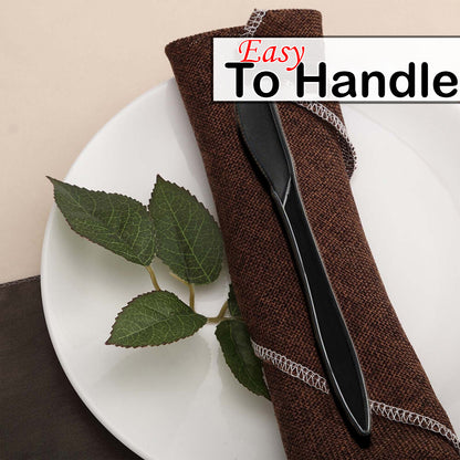Heavy Duty Plastic Spoons Knives Forks Black Reusable Mix Cutlery Set