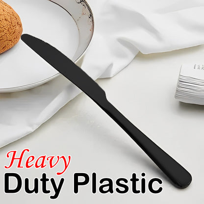 Heavy Duty Plastic Spoons Knives Forks Black Reusable Mix Cutlery Set