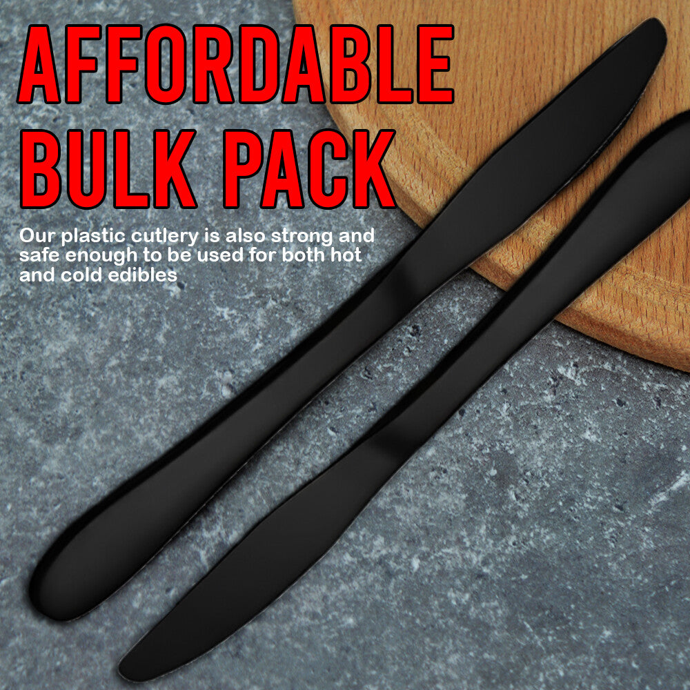Heavy Duty Plastic Spoons Knives Forks Black Reusable Mix Cutlery Set