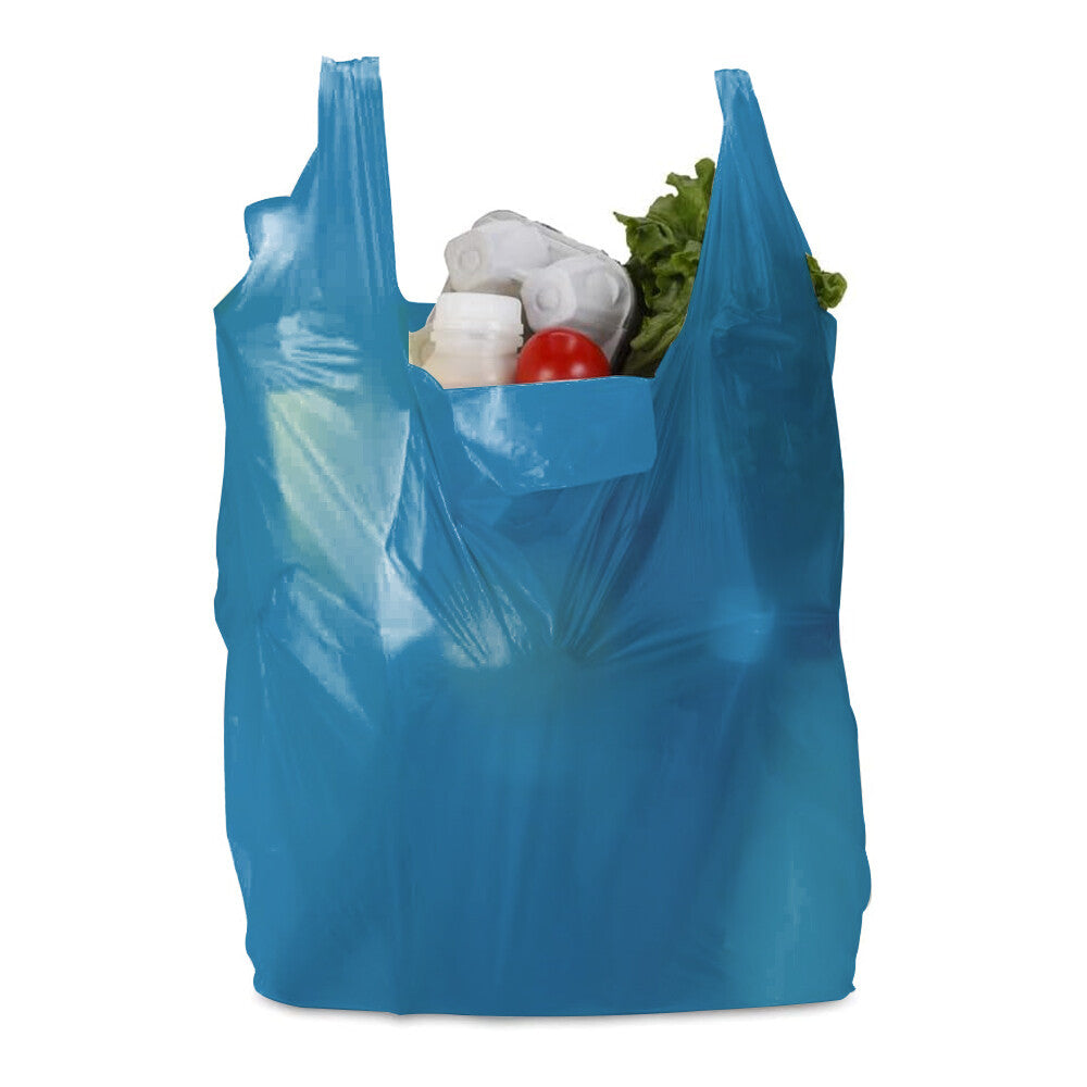 Plastic Vest Style Carrier Bags Black / Blue Reusable Carry Bag for Supermarket