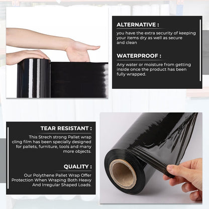 6 x Pallet Stretch Shrink Wrap Black Wrapping Film Non Extended 500mm x 250m 25m