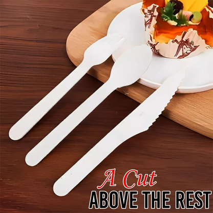 White Biodegradable Bagasse Cutlery Set Lightweight Spoons Forks Knives Set
