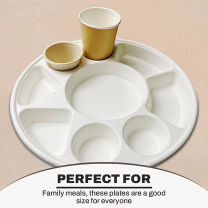 Bagasse Compartment Plate 12" (30cm) Sugarcane White 9 Section Dishes