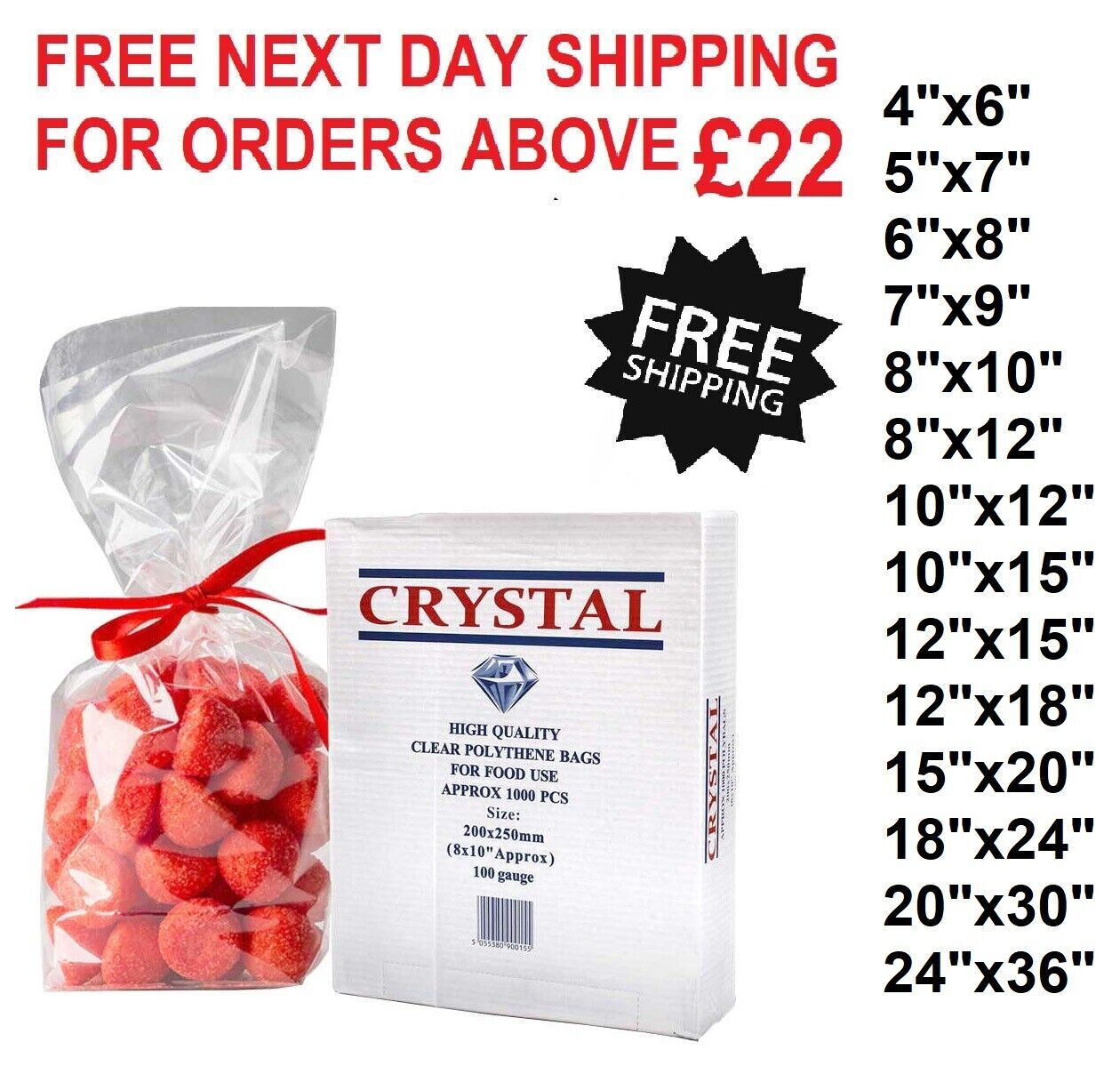 Clear Polythene Food Freezer Storage Bags for Fruit Vegetable 120G - All Sizes