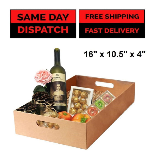 10 x Hamper Tray Cardboard Empty Die Cut Handle Serving Tray - 16" x 10.5" x 4"