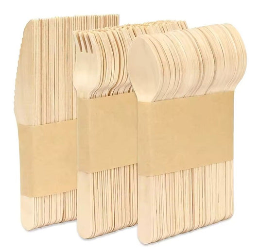 Disposable Wooden Cutlery Set Wooden Spoons Forks Knives for Catering Parties