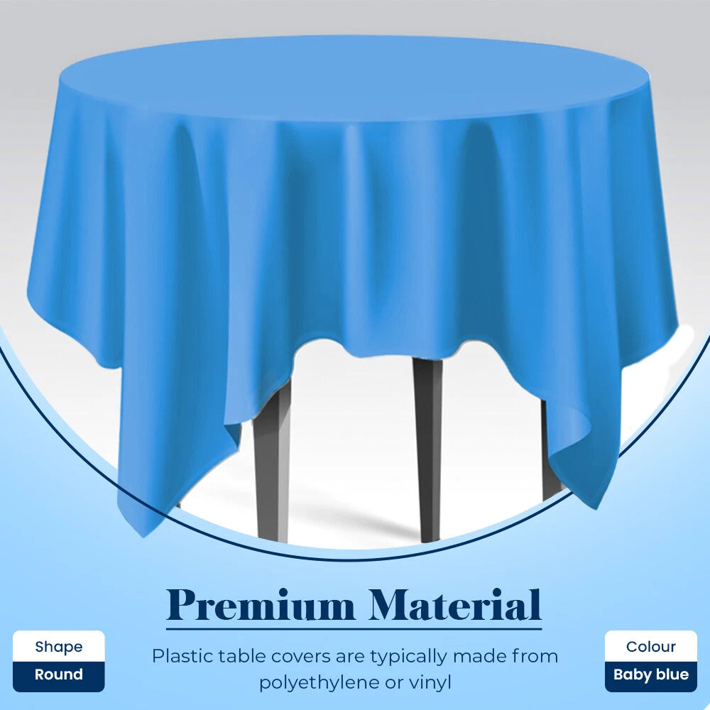 Plastic Table Cloth Reusable Waterproof Wipeable Baby Blue Table Cover 84"