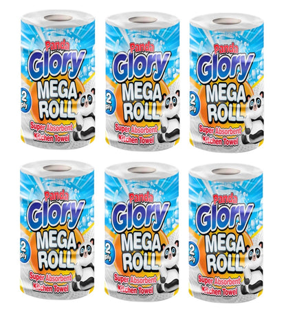 6 x Panda Glory Mega Roll Super Absorbent Kitchen Roll 2Ply for Home Restaurants