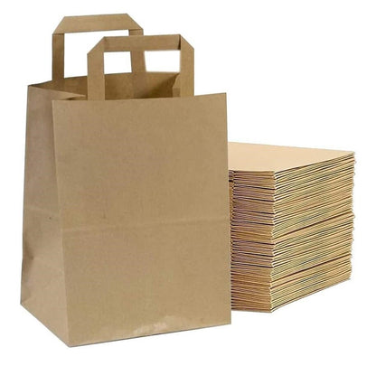10 x Flat Handle Paper Bags Kraft Carrier Shopping Clothes Gifts Party Bag S/M/L