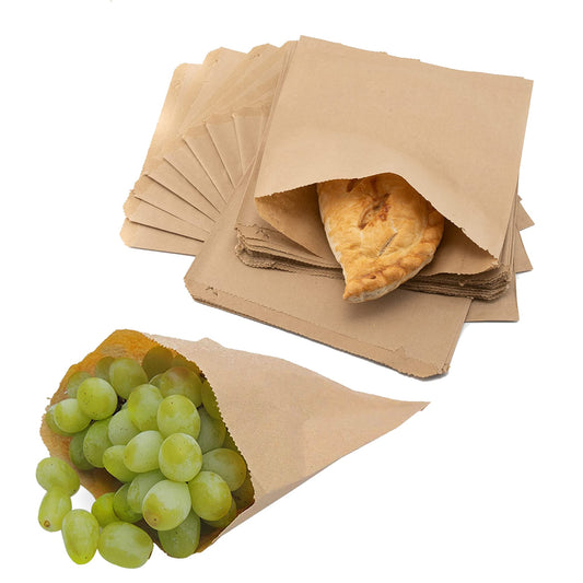Venuscello® 100 x Kraft Paper Bags 10" x 12" Sulphite Strung Brown Food Bag for Sandwich Candy Cookies & Grocery