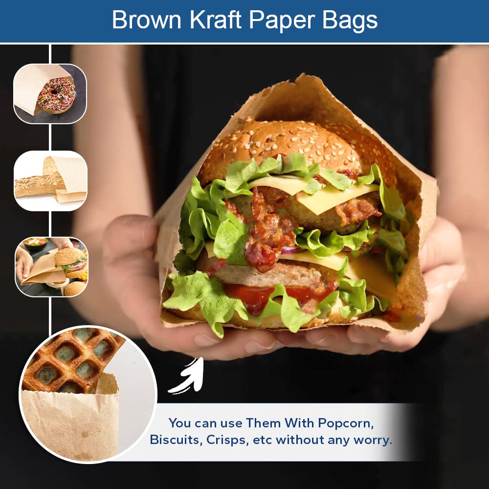 Venuscello® 100 x Kraft Paper Bags 10" x 12" Sulphite Strung Brown Food Bag for Sandwich Candy Cookies & Grocery